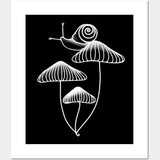 Snail Sitting On Mushrooms Posters and Art